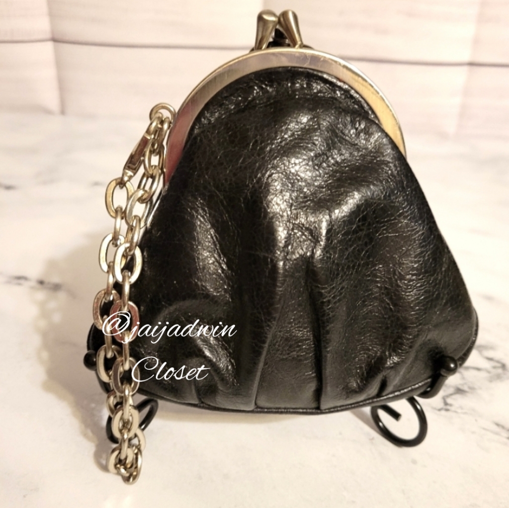Hobo Int'l Distressed Black Kisslock Wristlet, Coin Purse/Makeup/ Pouch